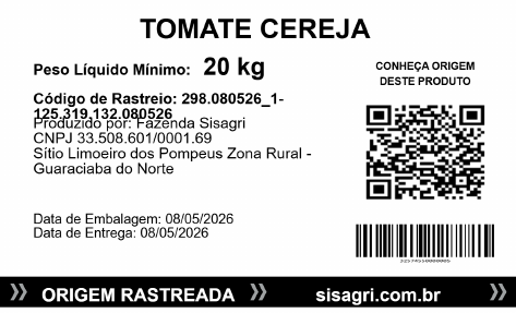 Modelo de etiqueta de rastreabilidade Sisagri